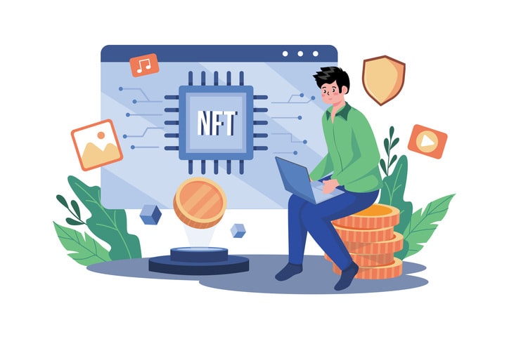 (Ntf) Non Fungible Token Illustration concept on white background stock illustration