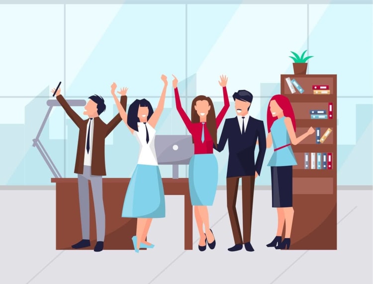 An illustration representing employee morale in a workplace setting.