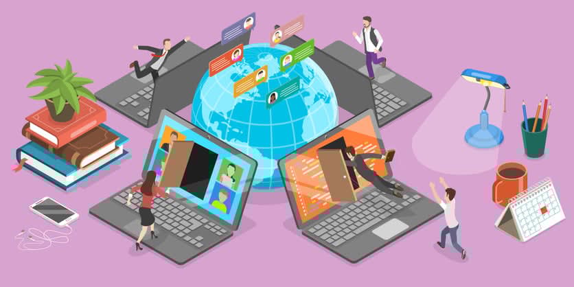 3D Isometric Flat Vector Conceptual Illustration of Hybrid Office stock illustration