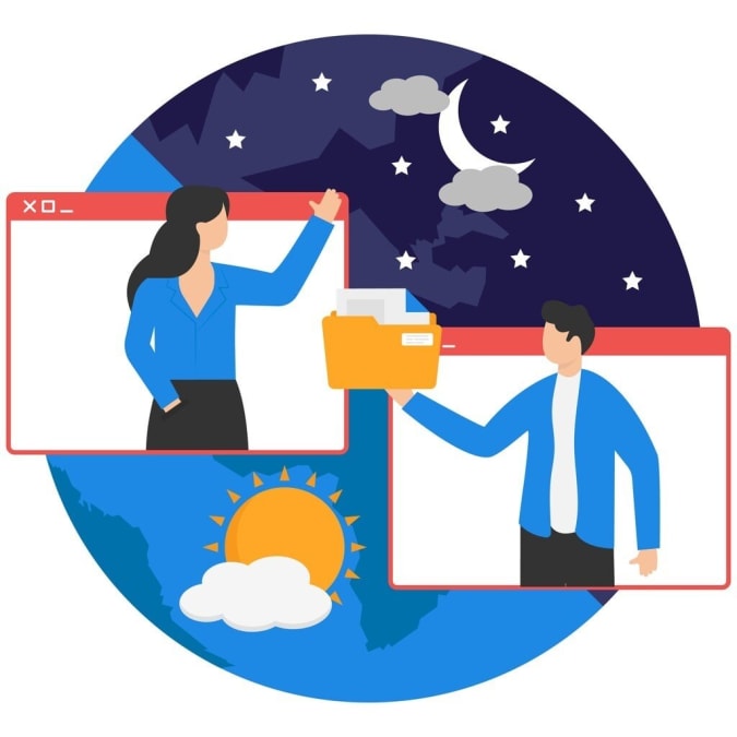 A visual representation of the challenges faced by virtual teams, including communication issues.