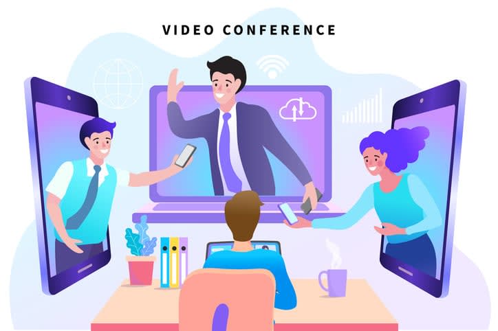 A man working with his team on the internet