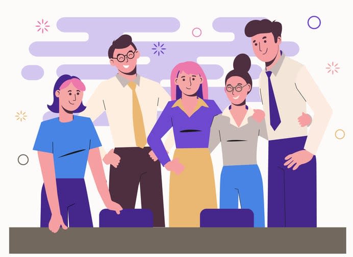 A team of office workers at a meeting