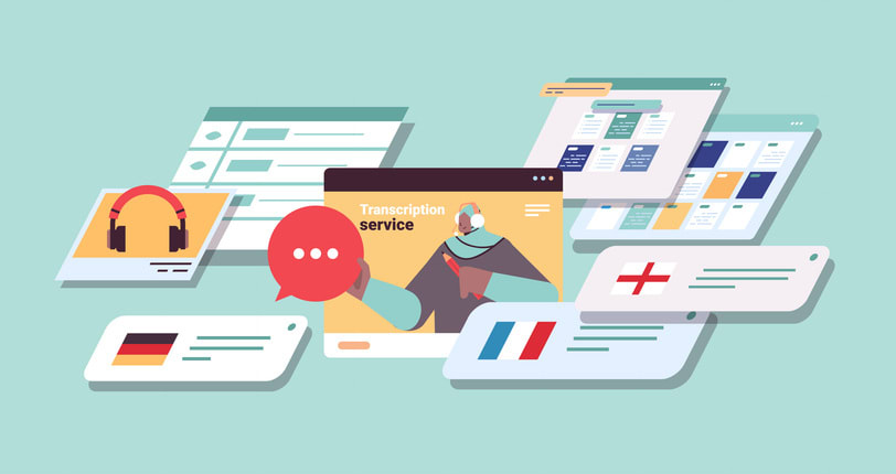 Arab woman transcriptionist in headphones transcription service internet networking concept horizontal stock illustration