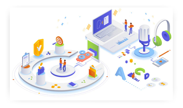 Automatic speech recognition, vector isometric illustration