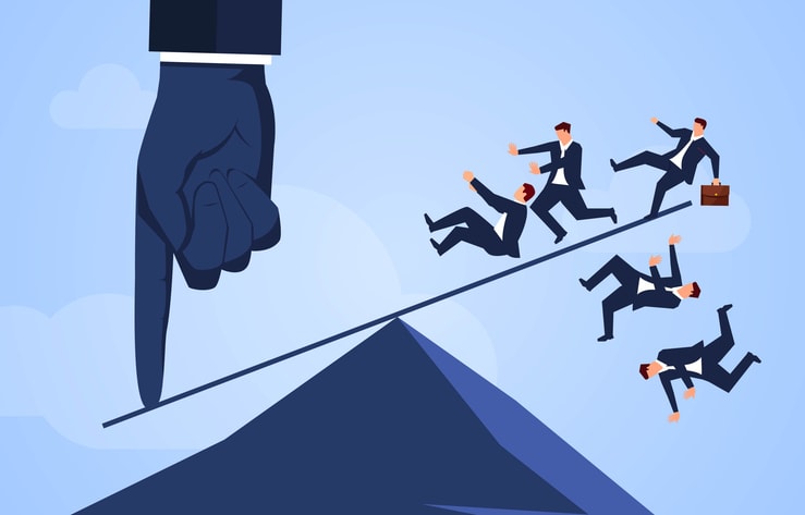 Big hand pressing lever makes people lose balance