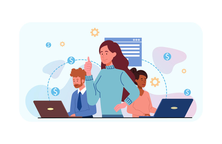 Boss reward staff for successful goal completion stock illustration