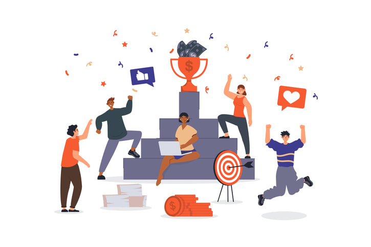 Business award concept with character scene for web