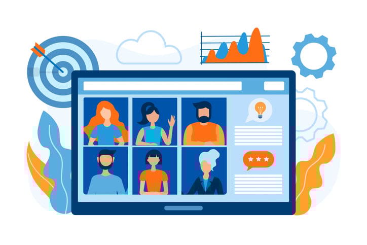 Business meeting, online conference, interview, distance learning, coaching stock illustration