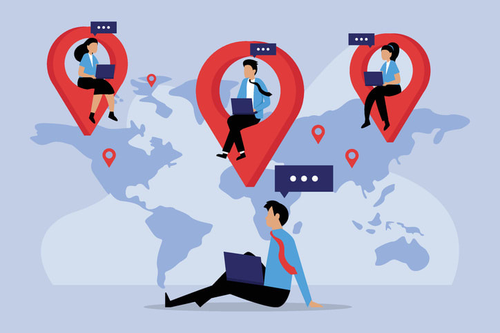 Businessman and businessoman working remotely