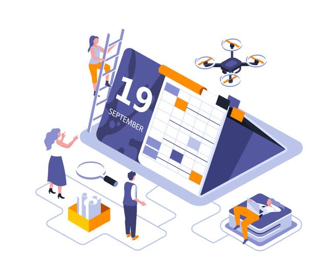 Calendar table isometric landing page vector template stock illustration