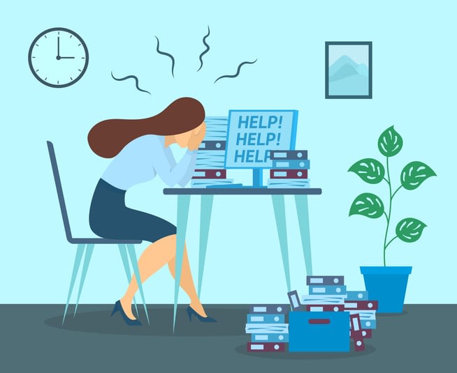 Cartoon Color Character Person and Job Burnout Concept