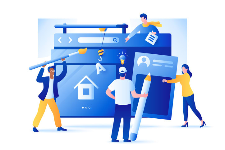 Characters build web page interface design