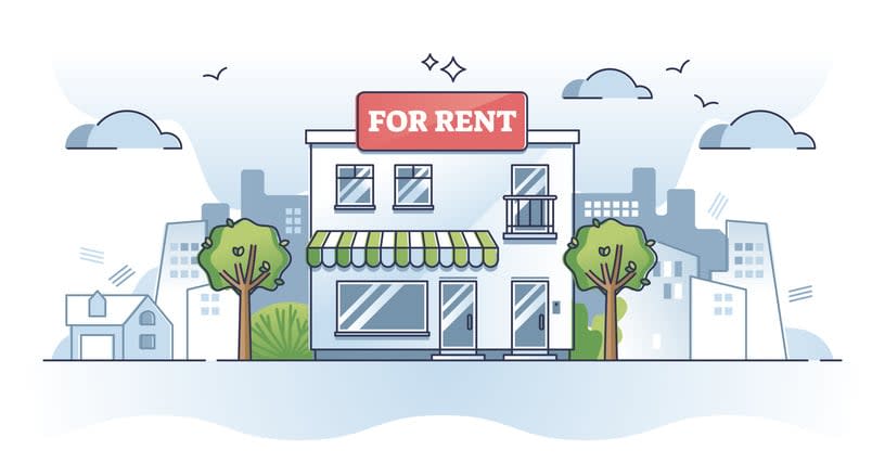 Commercial property for rent and new business place location outline concept stock illustration