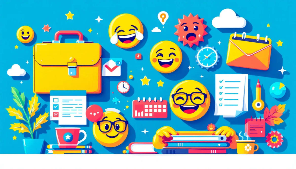 A variety of work-related emojis displayed together.