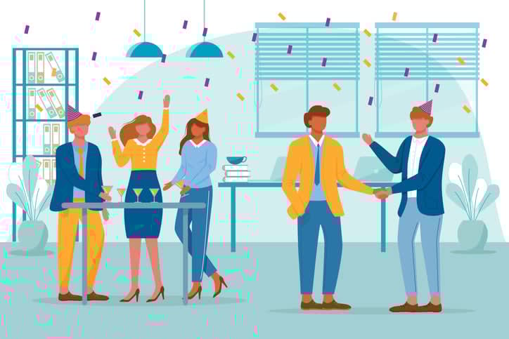 Employees have together cocktails on office party cartoon characters stock illustration