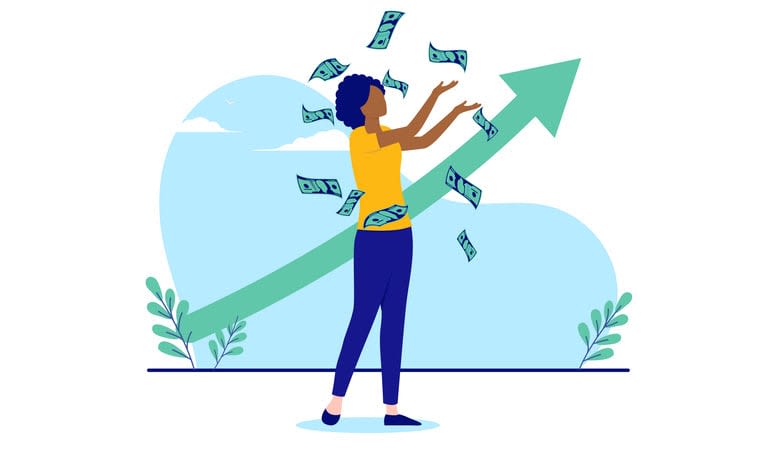 Ethnic black woman financial success stock illustration