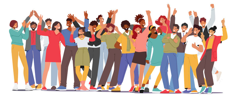 Euphoric And Ecstatic Characters Gathered Together In Joyous Atmosphere. Lively Crowd Radiates Positive Energy stock illustration