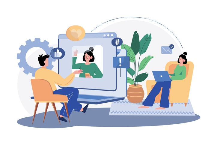 Friends are having a video call together