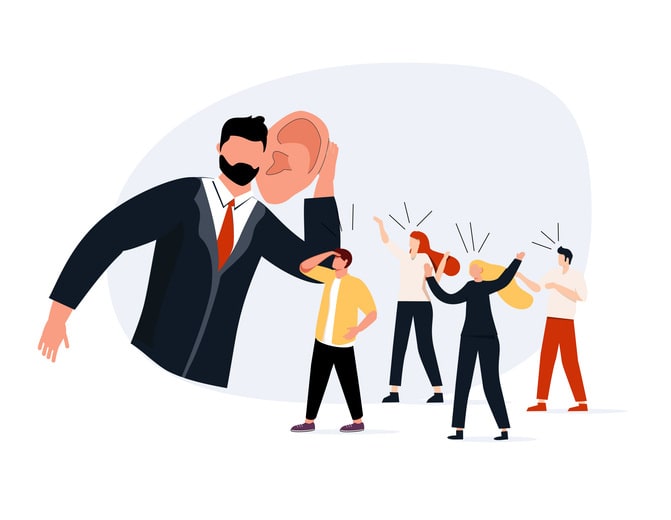 Good listener boss, listen and accept all opinion, suggestion or customer feedback concept, smart businessman stock illustration