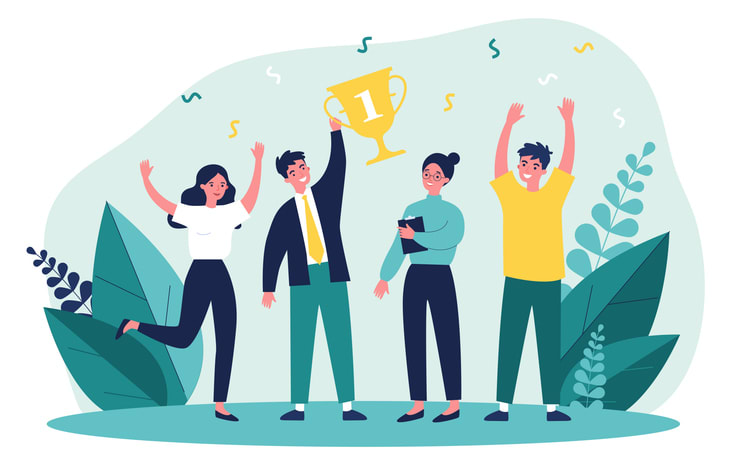 Happy business team winning prize stock illustration