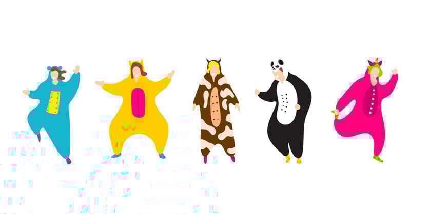 Happy friends in pajamas costume isolated stock illustration