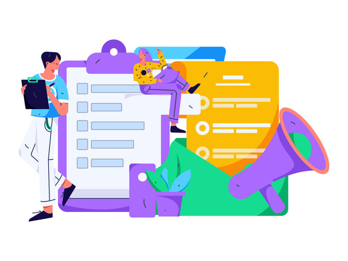 Invite friends to conduct questionnaire flat vector concept operation hand drawn illustration stock illustration