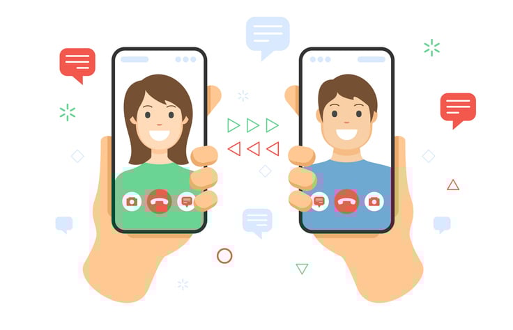 Illustration of two smartphones showing a video call between users