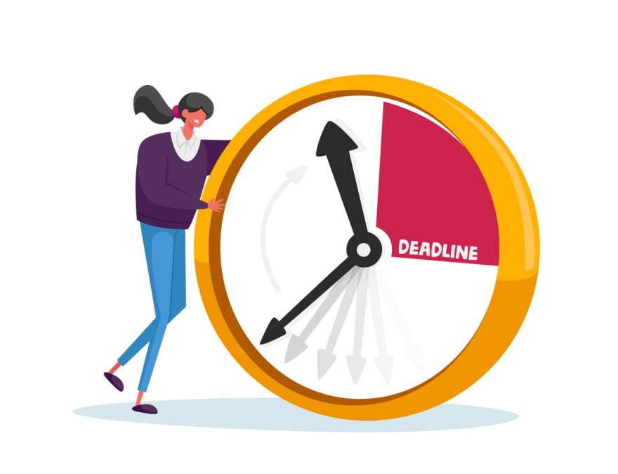 Businesswoman Character at Huge Alarm Clock