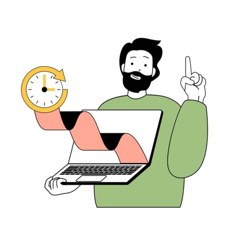 An illustration of a worker using a timesheet software interface.