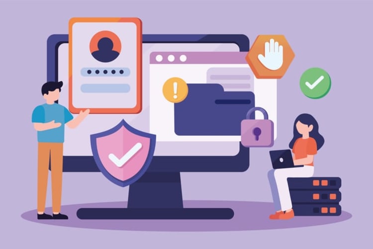 Illustration of cybersecurity tools and user authentication, representing methods to detect keyloggers on devices.