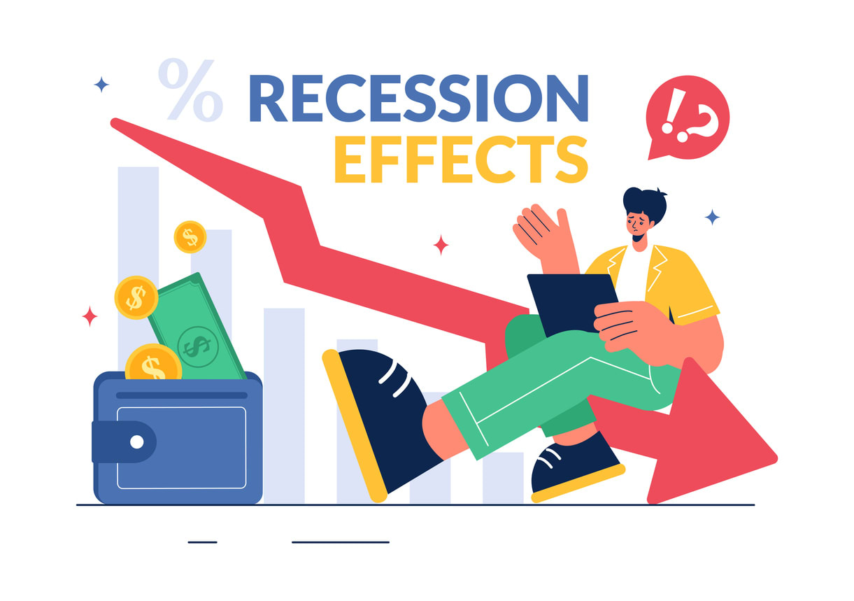 Vector Illustration of Recession Effects Showing the Impact on Economic Growth and the Decline in Economic Activity