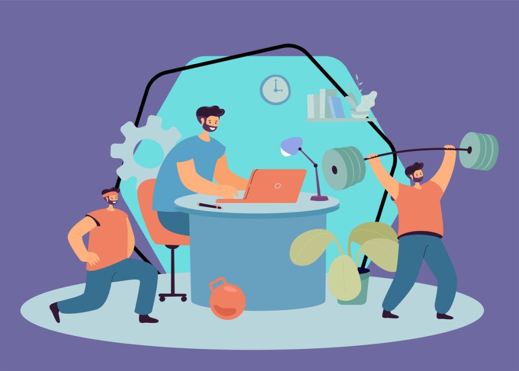 balance between physical fitness and workplace productivity in a hybrid or remote work environment.
