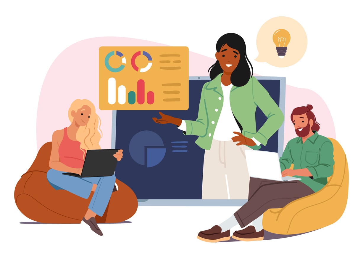 Team collaborating with charts and laptops, symbolizing employee activity monitoring and data-driven insights.