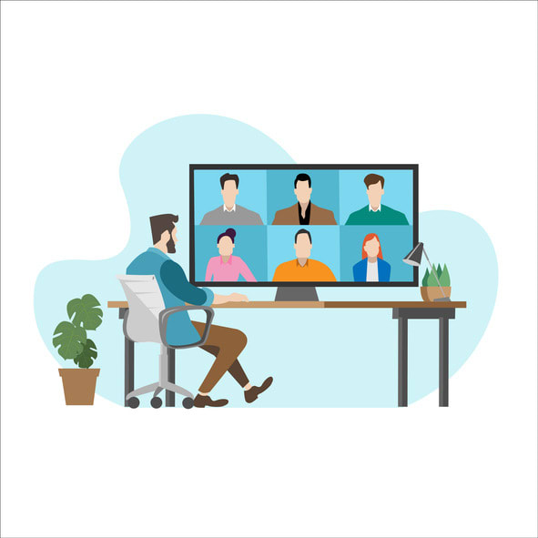 Man having a video call with colleagues using the computer