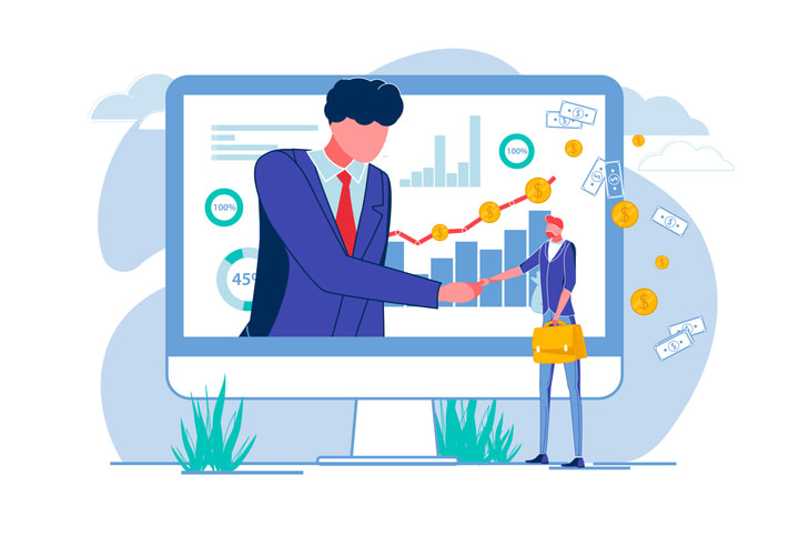 Man in Screen Shaking Hands with Businessman