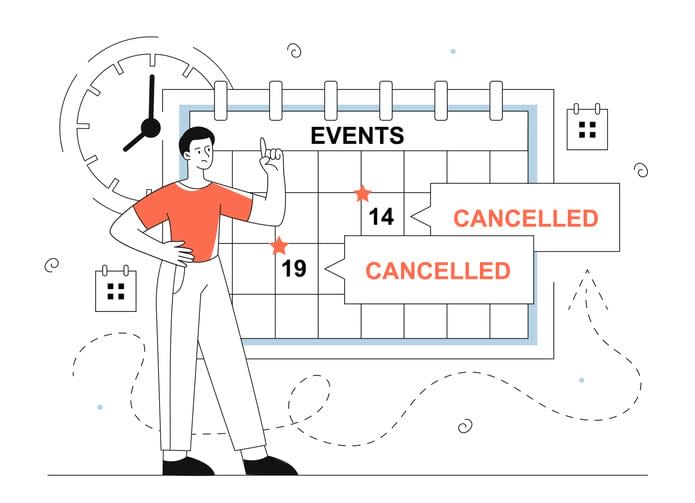 Man with cancellation events vector line stock illustration