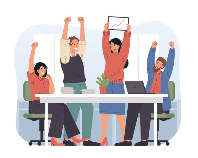 Office workers celebrating project success