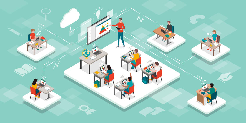 online education and virtual classroom stock illustration