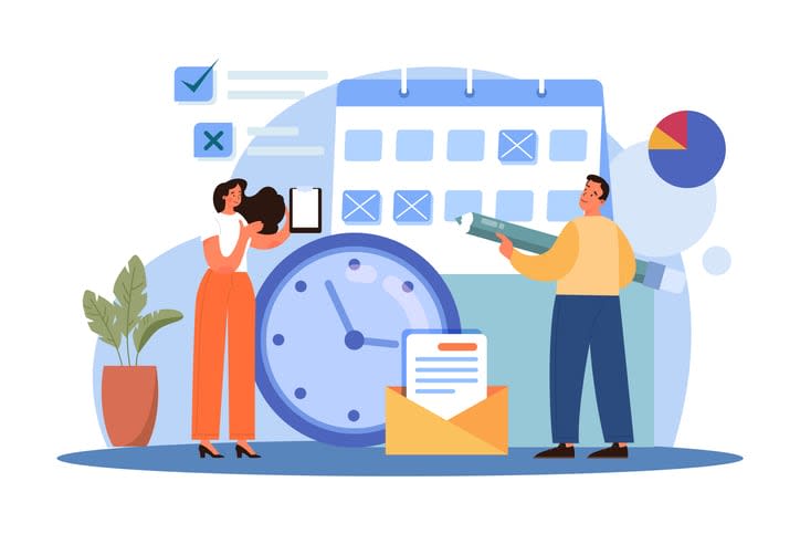 People discuss to-do list office teamwork stock illustration