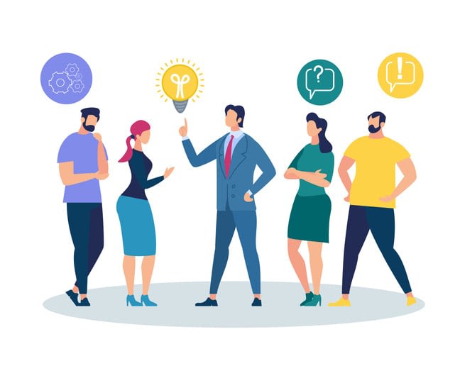 People Listening and Interacting with Businessman stock illustration