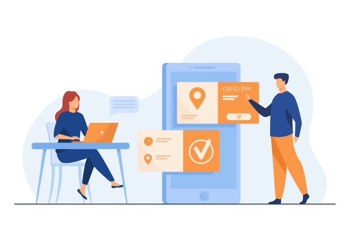 People using online appointment and booking app stock illustration