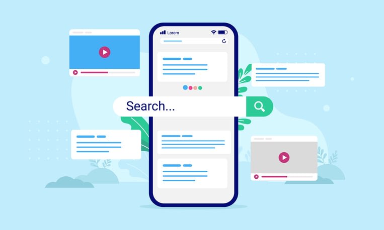 Search engine on phone screen stock illustration