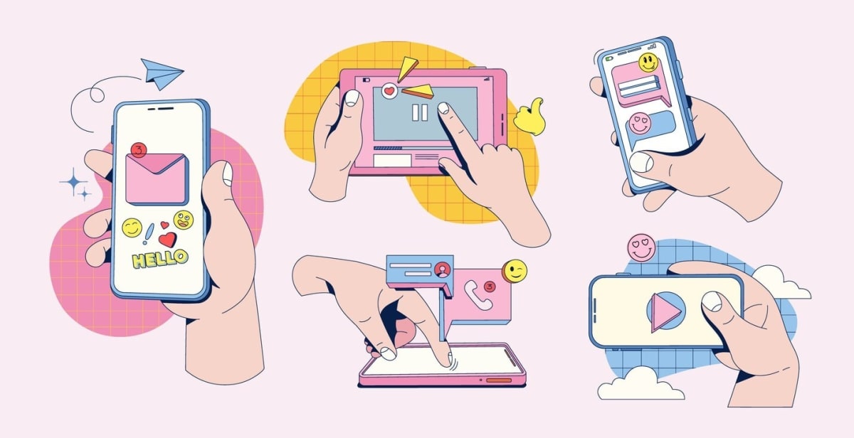 An illustration depicting asynchronous communication tools in a workplace setting.