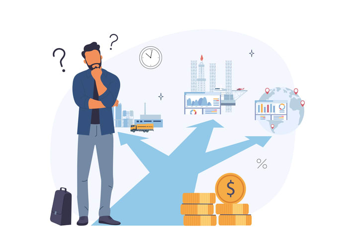 The concept of a businessman-investor choosing a path for his investments