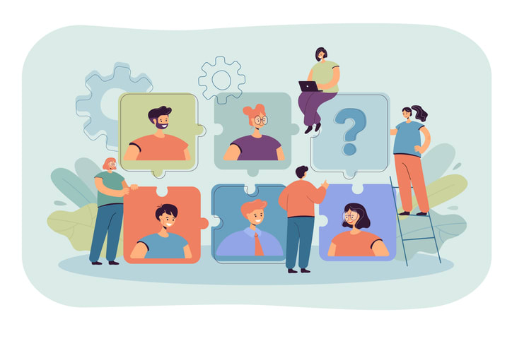 Tiny HR specialist looking for recruits for job stock illustration