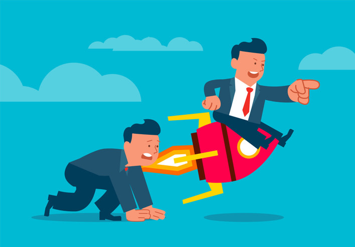 Two businessmen on the starting line ready to start