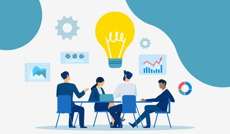 Vector of businesspeople brainstorming financial opportunity idea stock illustration