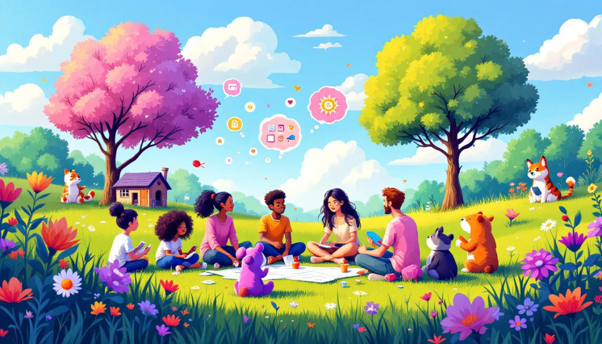 A group brainstorming ideas for a successful company retreat.