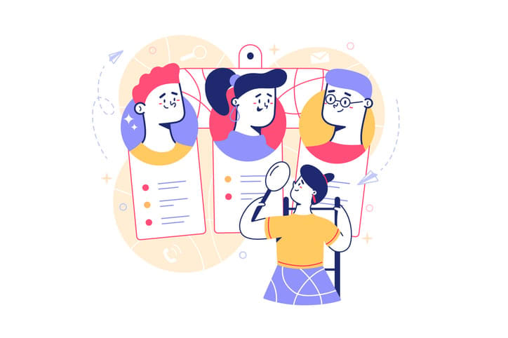 Woman choosing between candidates stock illustration