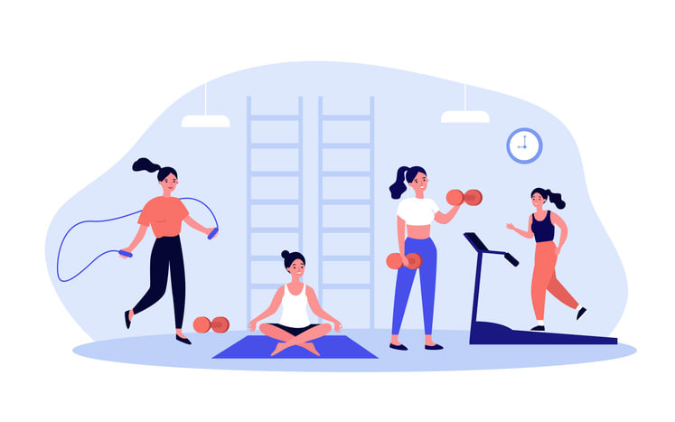 Woman exercising in fitness club or gym stock illustration